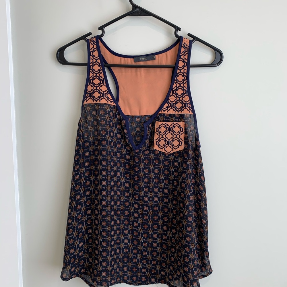 Navy pink print tank top size XS